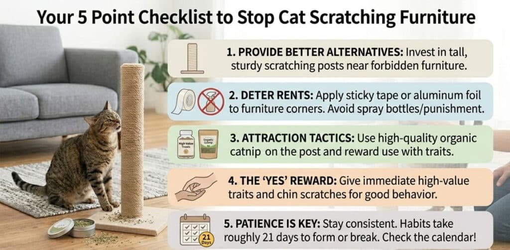 Your 5 Point Checklist to Stop Cat Scratching Furniture
